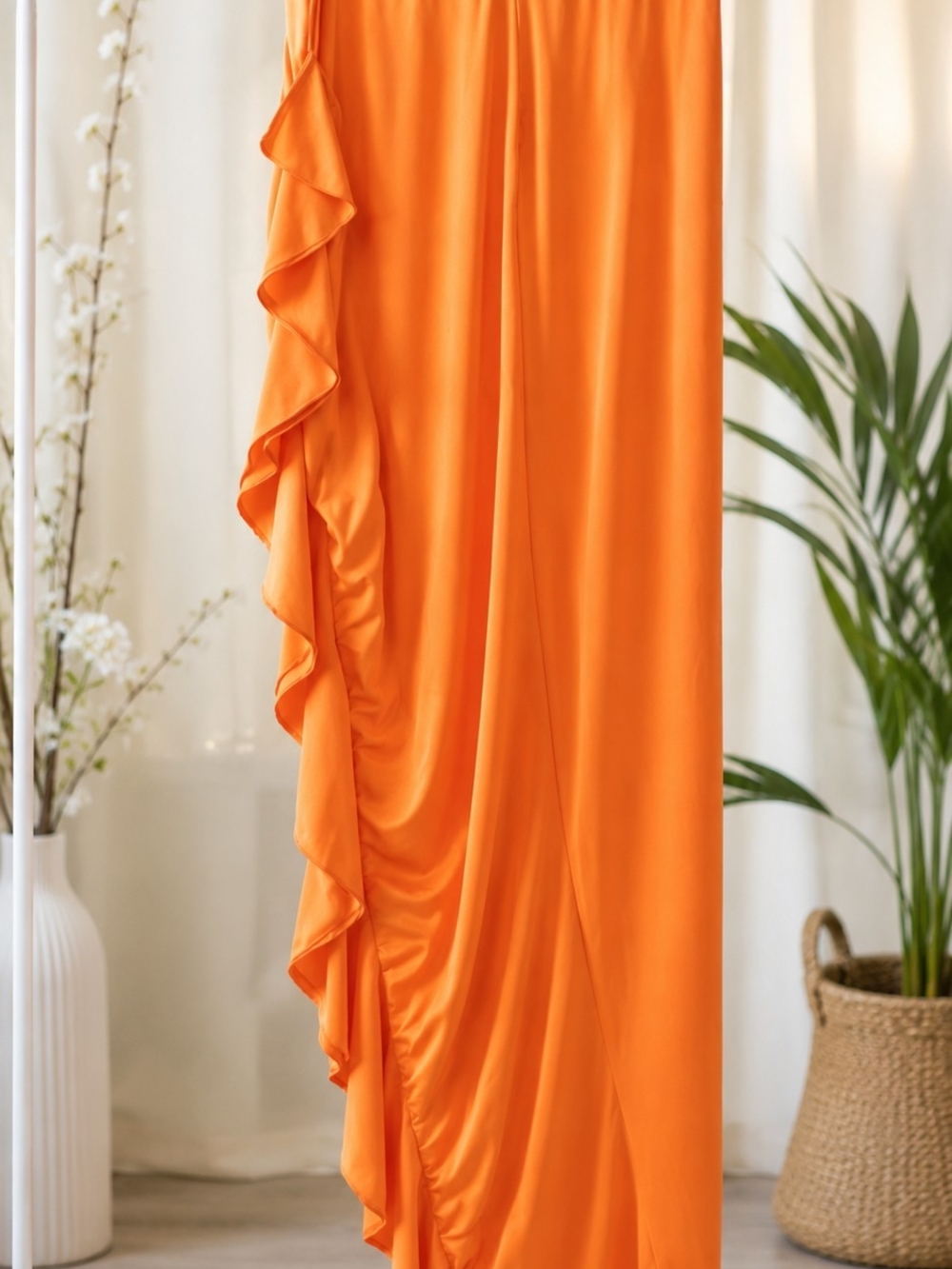 Elegant Orange Ruffle Maxi Skirt | XL | Flowy High Waist Statement Skirt | Vacat